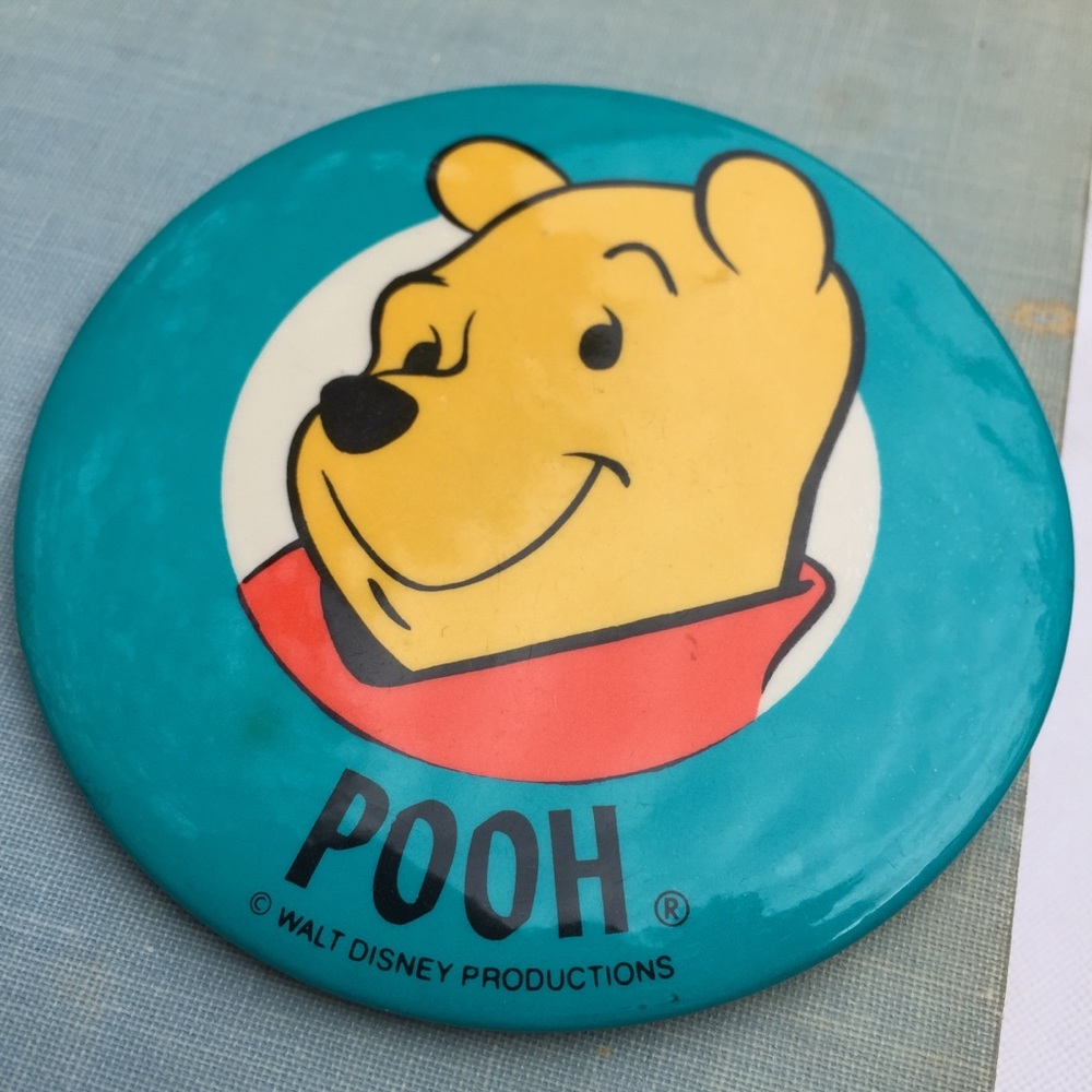 Vintage Winnie the Pooh Pinback Button Walt Disney Productions Large Badge